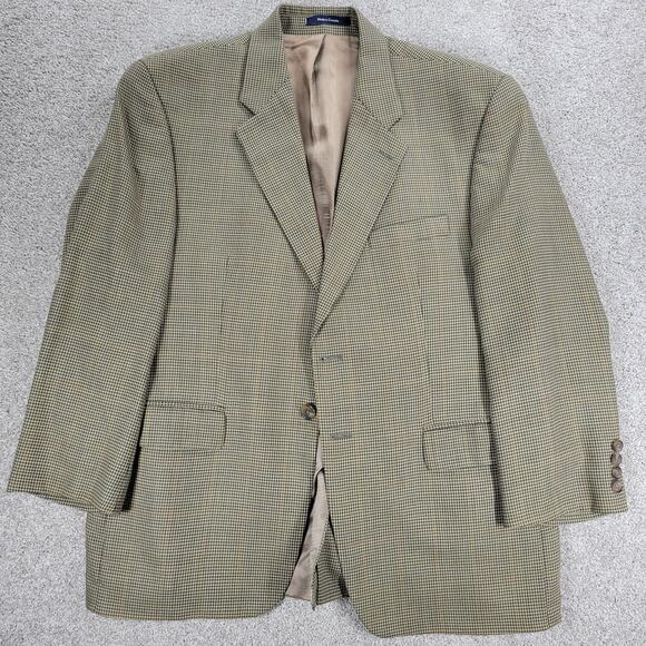 VTG Chaps Ralph Lauren Silk Wool Blazer Mens 42S Green Houndstooth Pane Jacket - Picture 10 of 16
